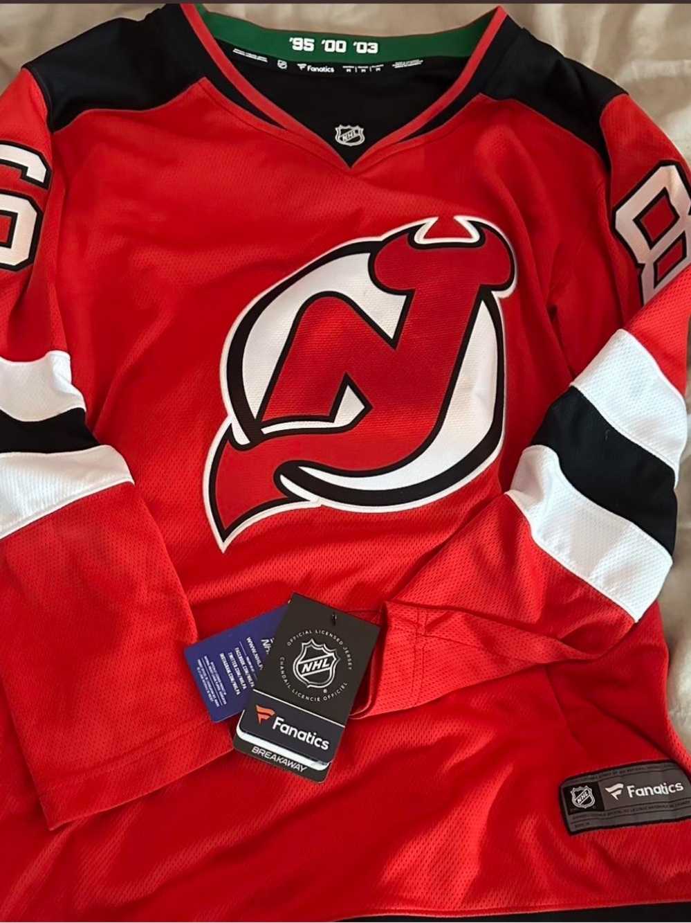 Fanatics Red New Jersey Devils Hughes NHL Jersey with White & Black Accents
